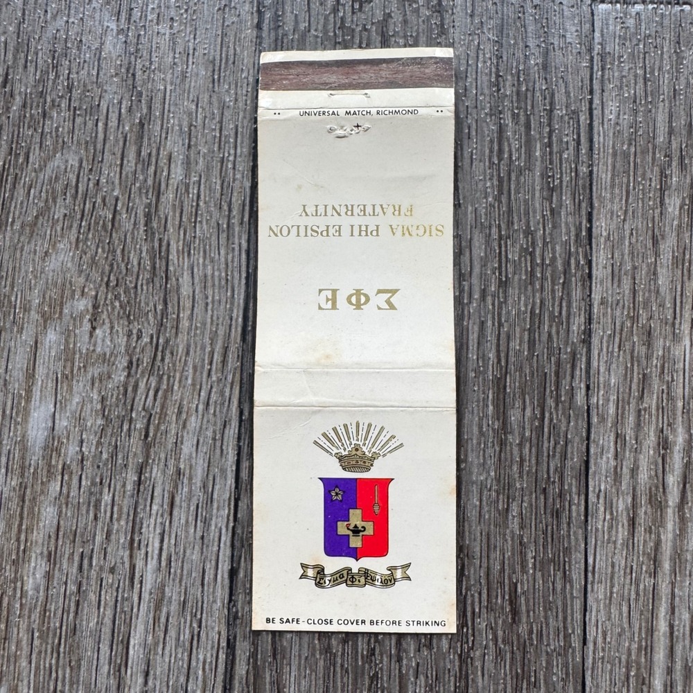 Sigma Phi Epsilon Matchbook Cover Fraternity White Gold Foil Crest Vintage